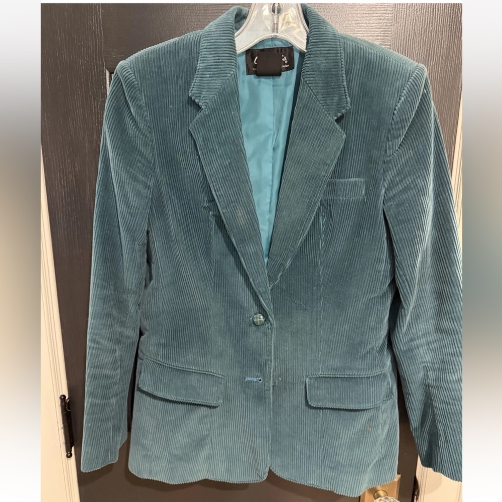 Vtg Teal Green Corduroy Blazer Jacket